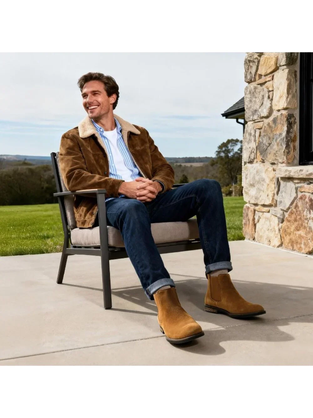 Men's Tan Classic Chelsea Ankle Crease-Resistant Soft Upper Cushioned Boots